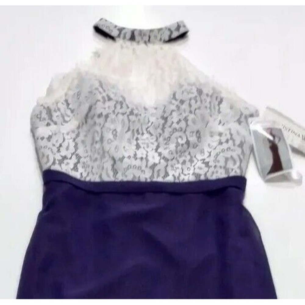 NWT Christina Wu Womens White And Grape Chiffon Lace Floor Length BMD Sz  10